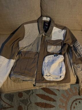 Jordan Craig Two-Tone Patchwork Field Jacket in Brown & Cream
